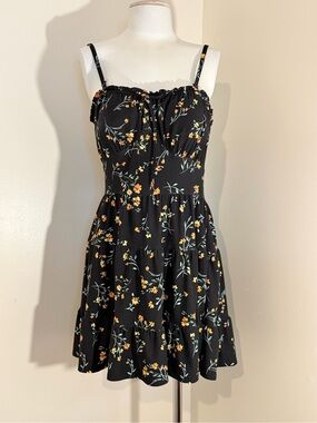 Convertible No Boundaries Black Mini Dress with Yellow Floral Print